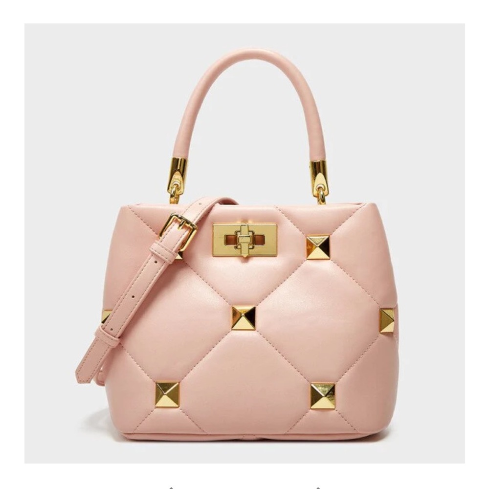 Blush Pink Rock Stud Quilted Crossbody Handbag